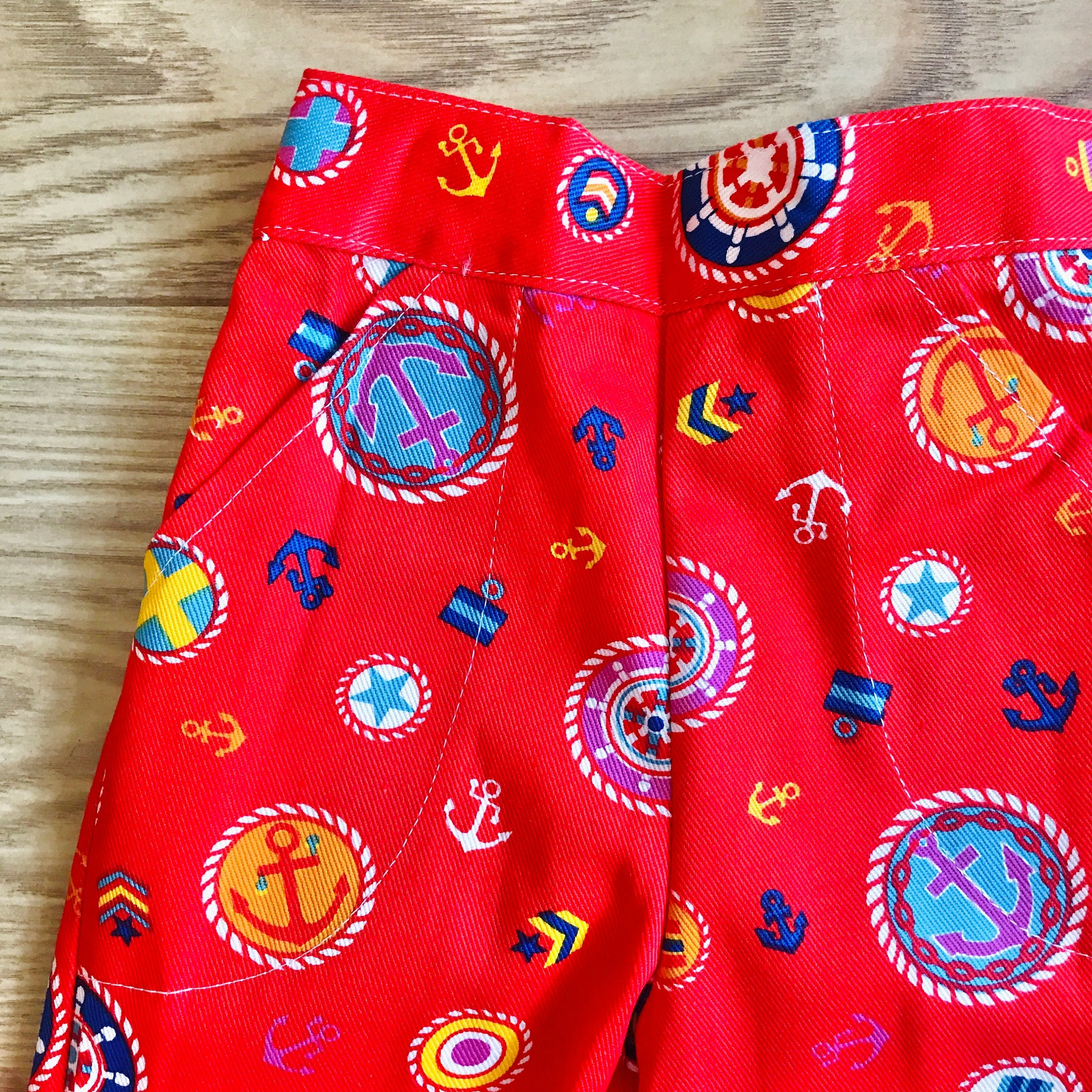 1960s 70s Red Nautical Printed Bell Bottoms 18-24M, 2-3 and 3-4Y