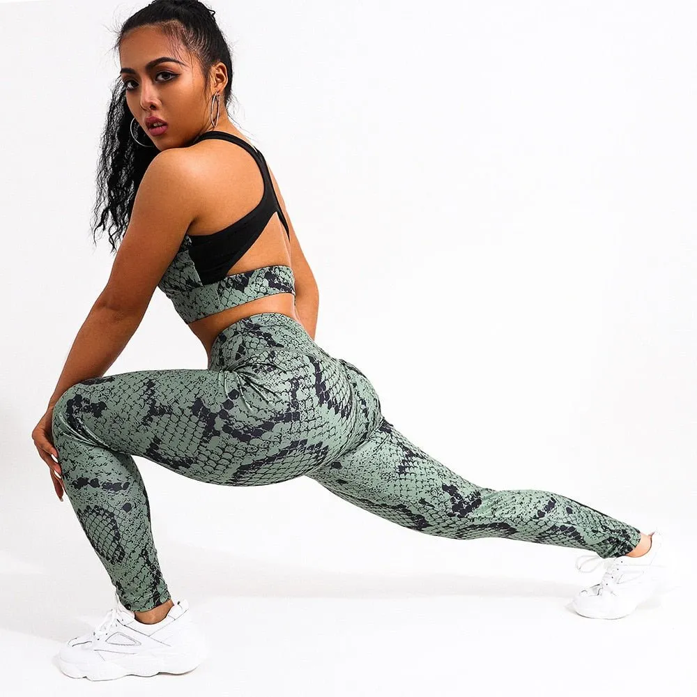 2 Piece Sexy Snake Print Yoga Set Women Workout Gym Bras Sport Fitness Leggings Ropa Deportivas Mujer Running Ladies Suit