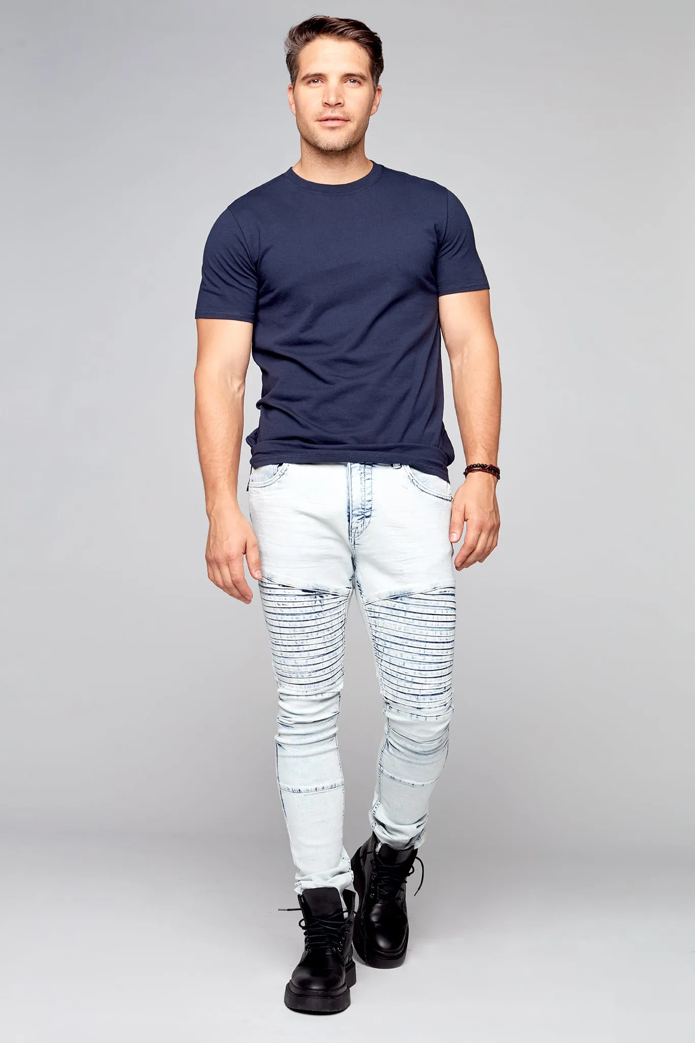 5 Pocket Slim Fit Pintuck Pants - Light Indigo Acid Wash