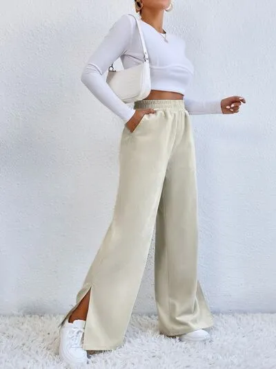 6 Slit Pocketed High Waist Wide Leg Pants