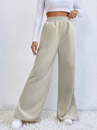 6 Slit Pocketed High Waist Wide Leg Pants