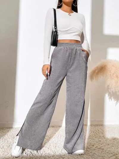 6 Slit Pocketed High Waist Wide Leg Pants