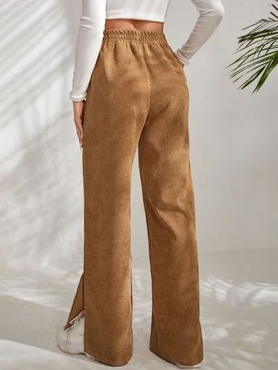 6 Slit Pocketed High Waist Wide Leg Pants