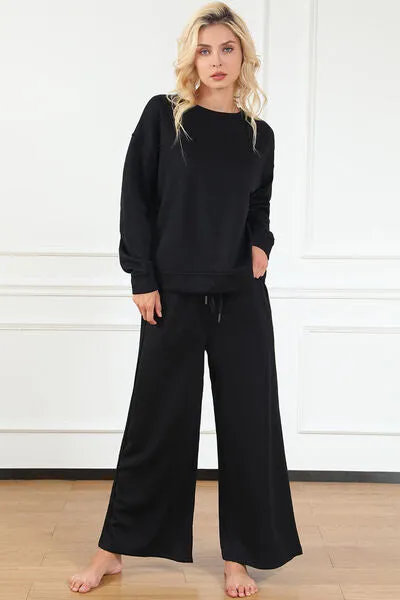 Abigail Textured Long Sleeve Top and Drawstring Pants Set