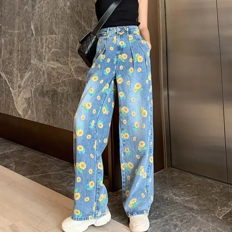 Aesthetic Sunflower Printed Harajuku Pants