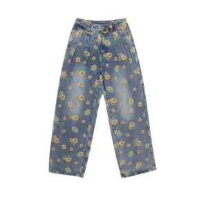 Aesthetic Sunflower Printed Harajuku Pants