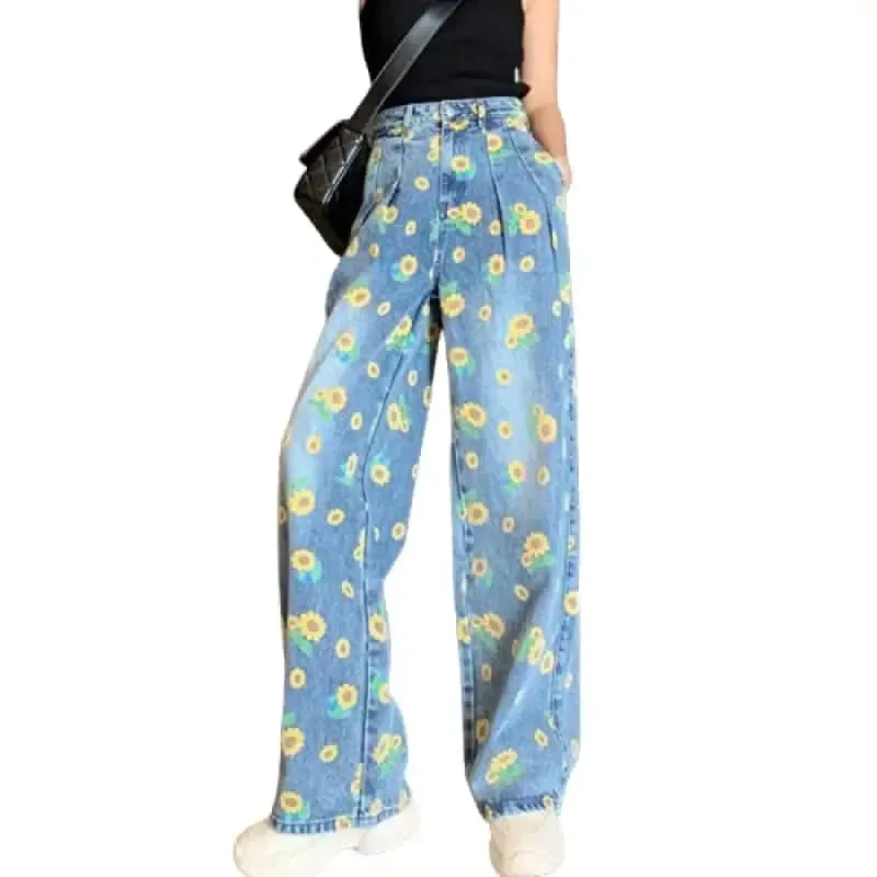 Aesthetic Sunflower Printed Harajuku Pants