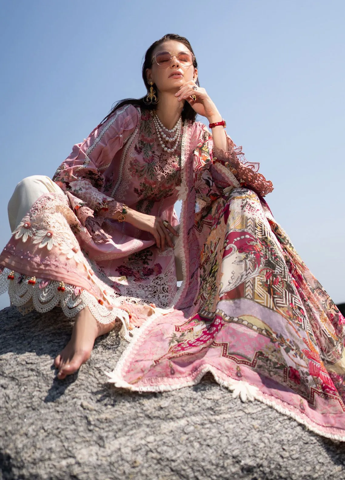 Alif By AJR Couture Signature Luxury Embroidered Lawn 3 Piece Unstitched Suit AJRC24ASLL-04 ROSY