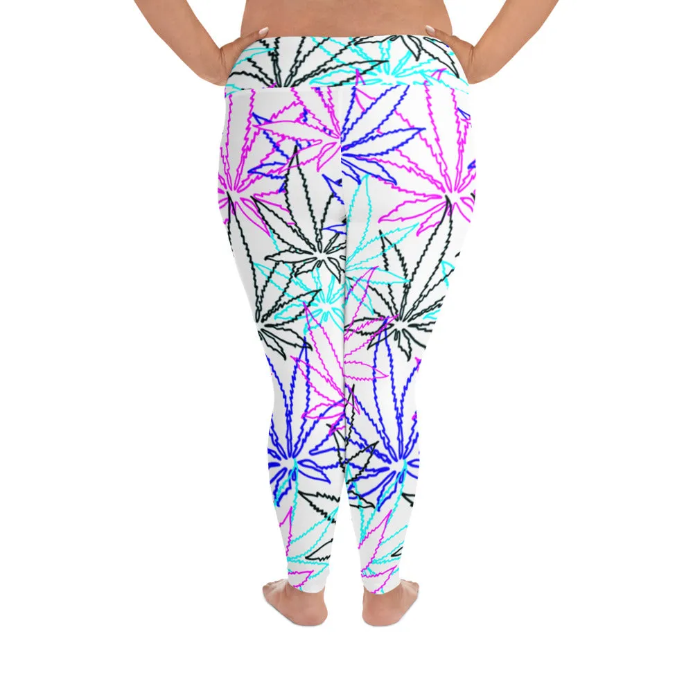 All-Over Print Plus Size Blue Leaf E4SO Leggings