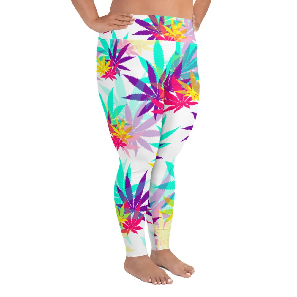 All-Over Print Plus Size Vibrate Leaf E4SO Leggings