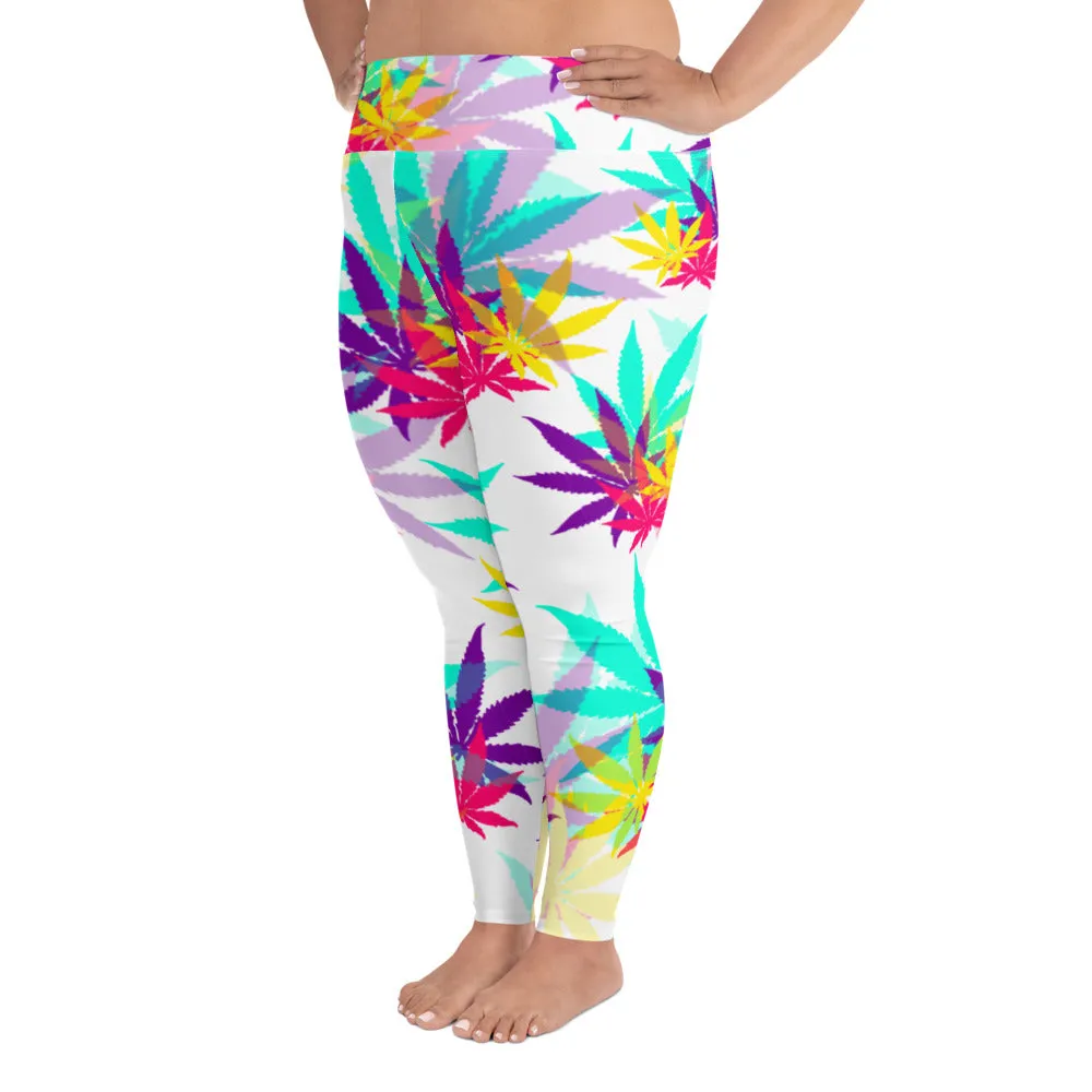 All-Over Print Plus Size Vibrate Leaf E4SO Leggings