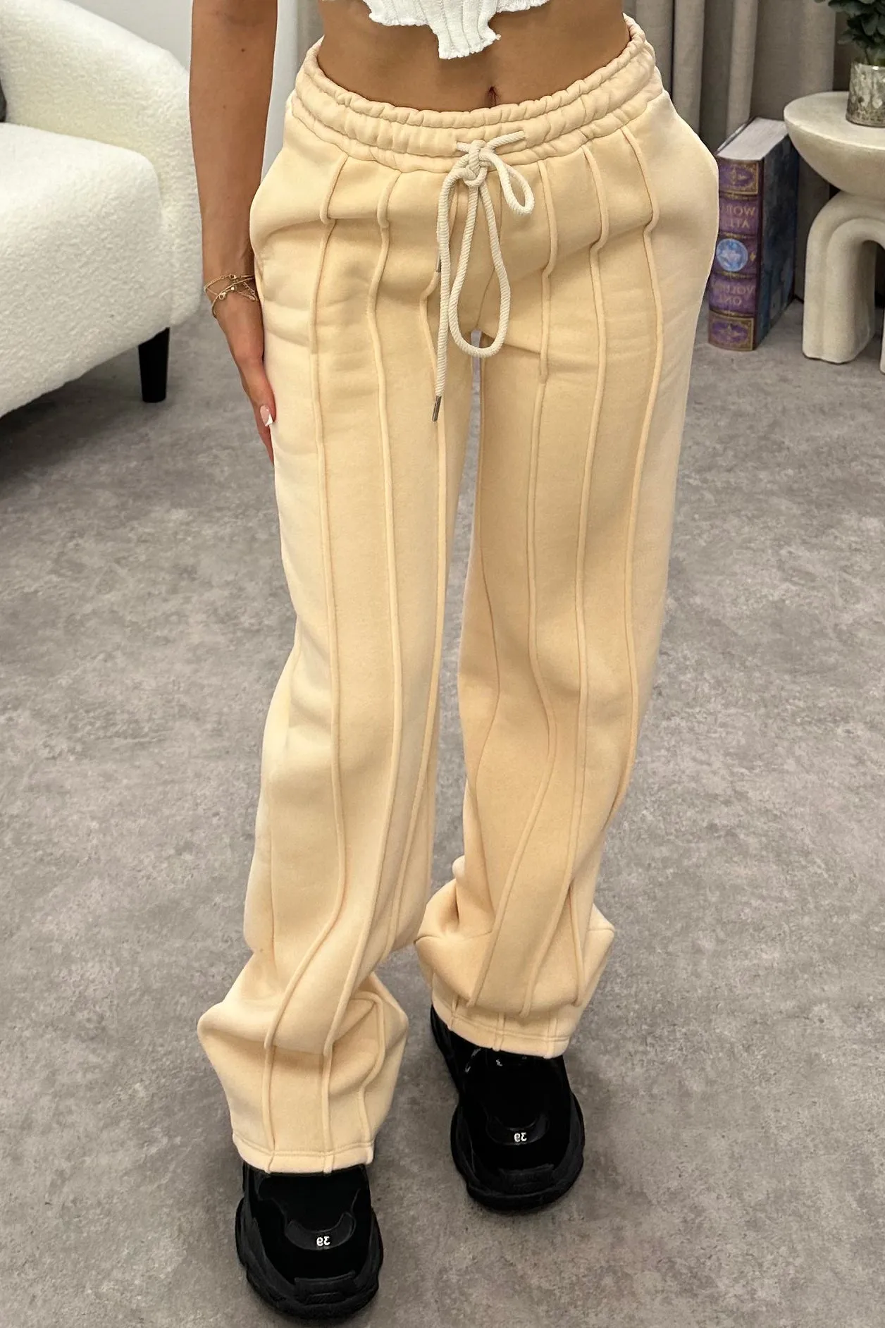 Alondra Beige Seam Front Wide Leg Joggers