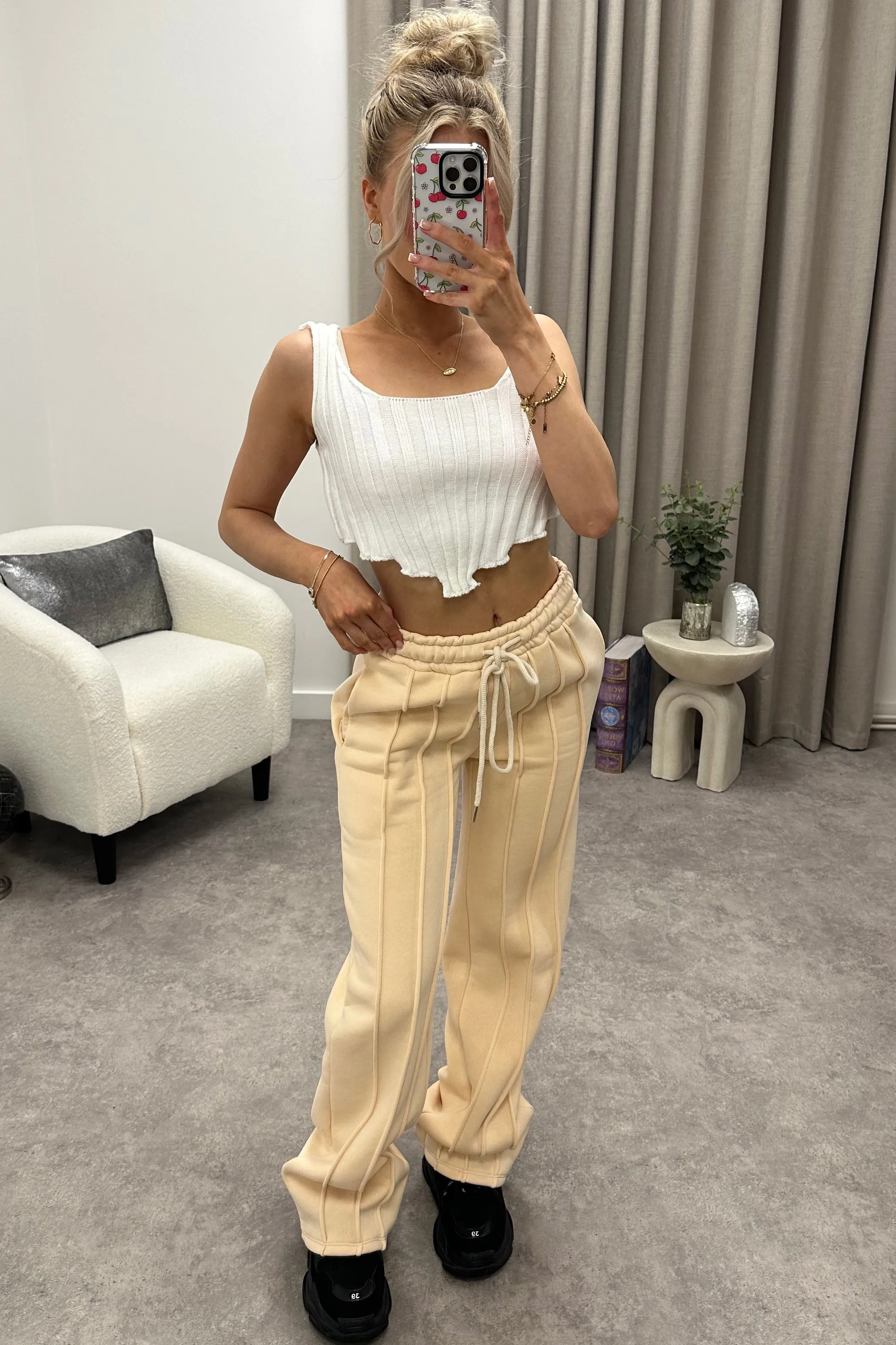 Alondra Beige Seam Front Wide Leg Joggers