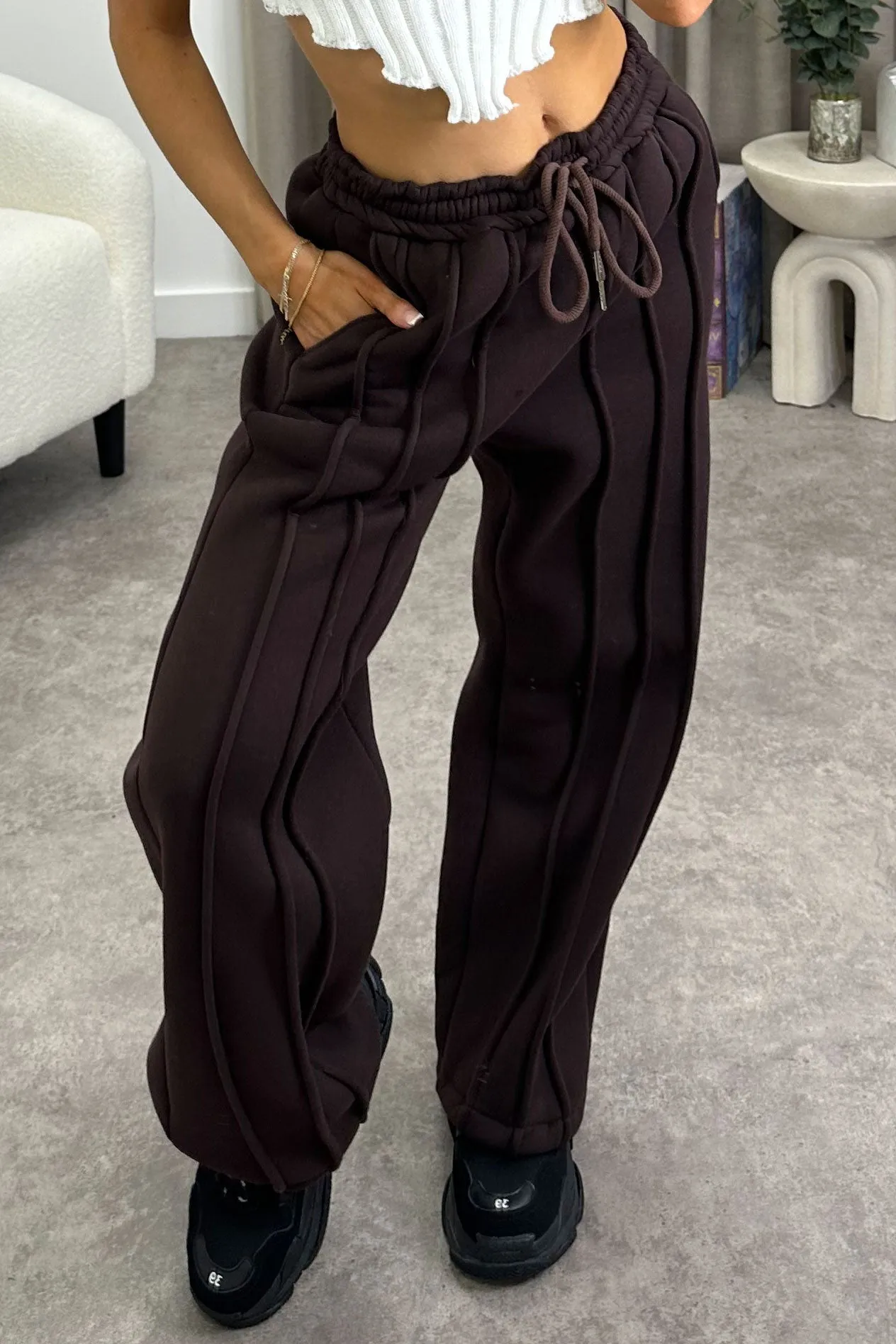 Alondra Brown Seam Front Wide Leg Joggers