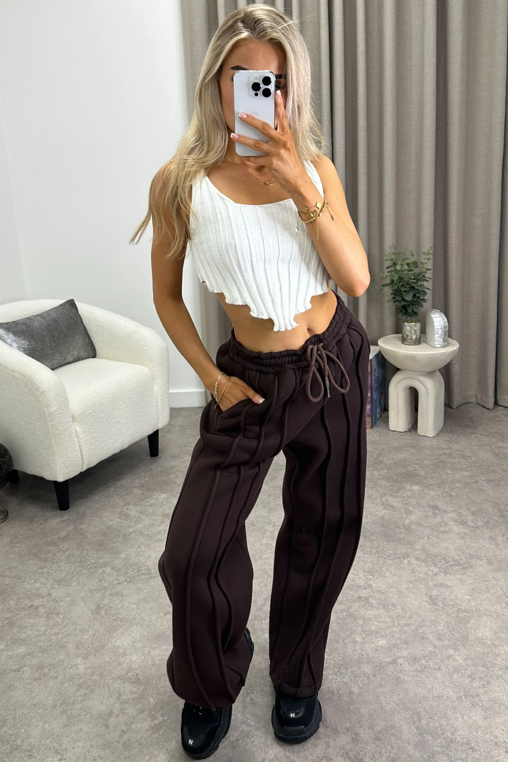 Alondra Brown Seam Front Wide Leg Joggers