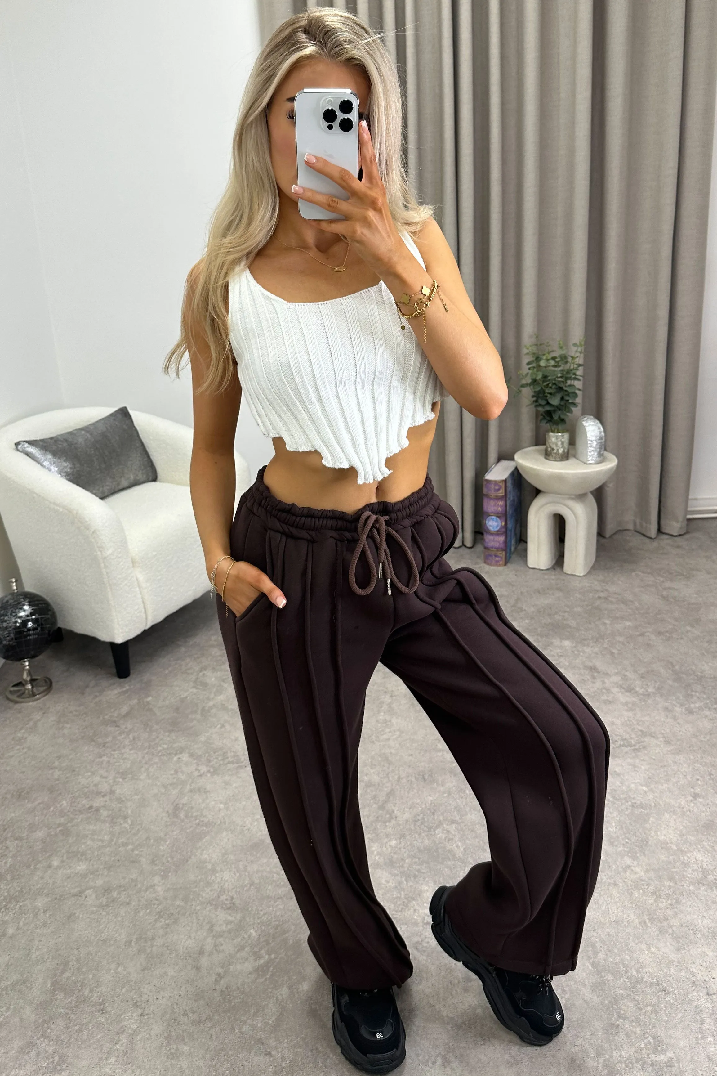 Alondra Brown Seam Front Wide Leg Joggers