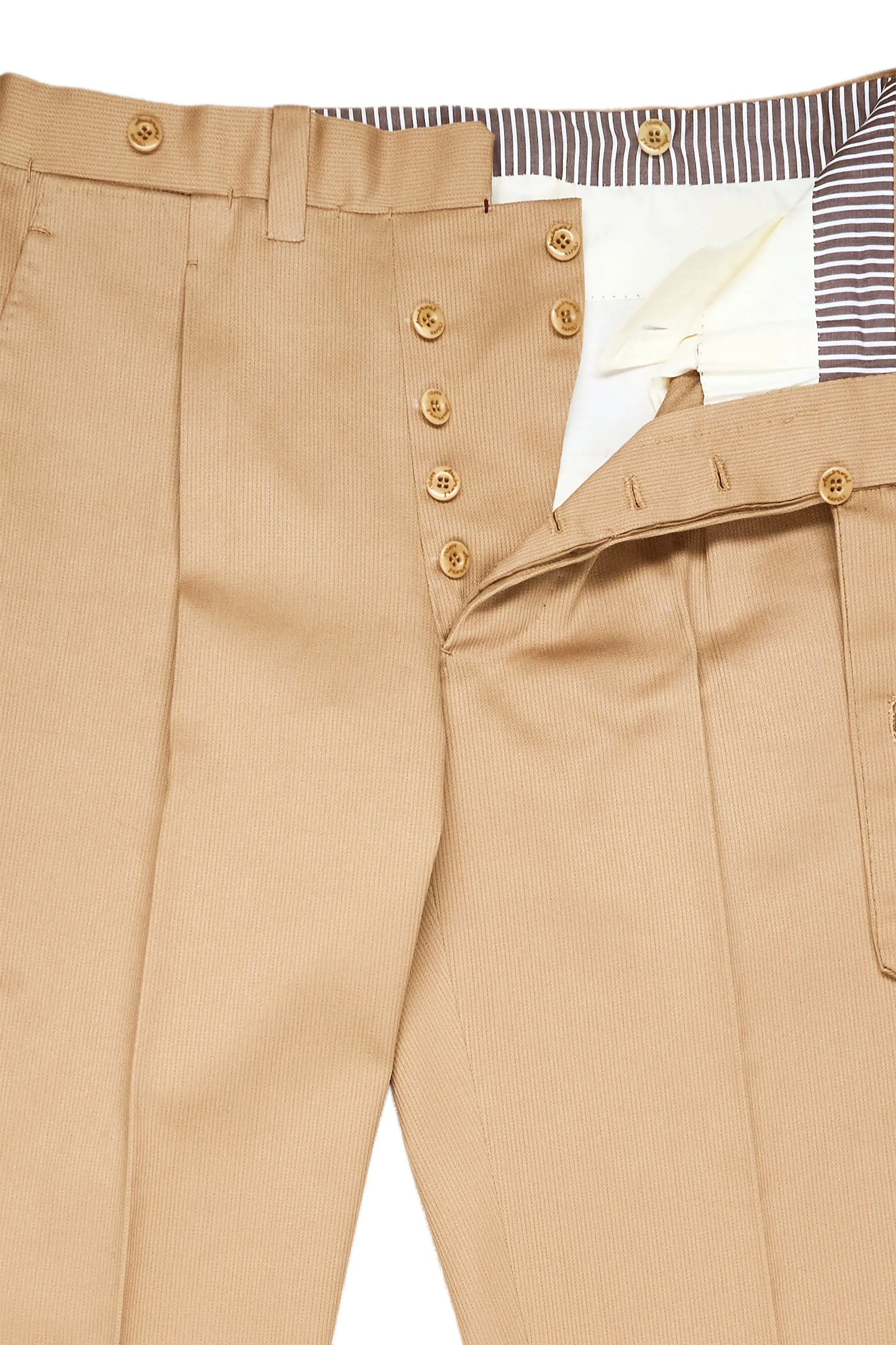 Ambrosi Beige Cotton Single Pleat Trousers