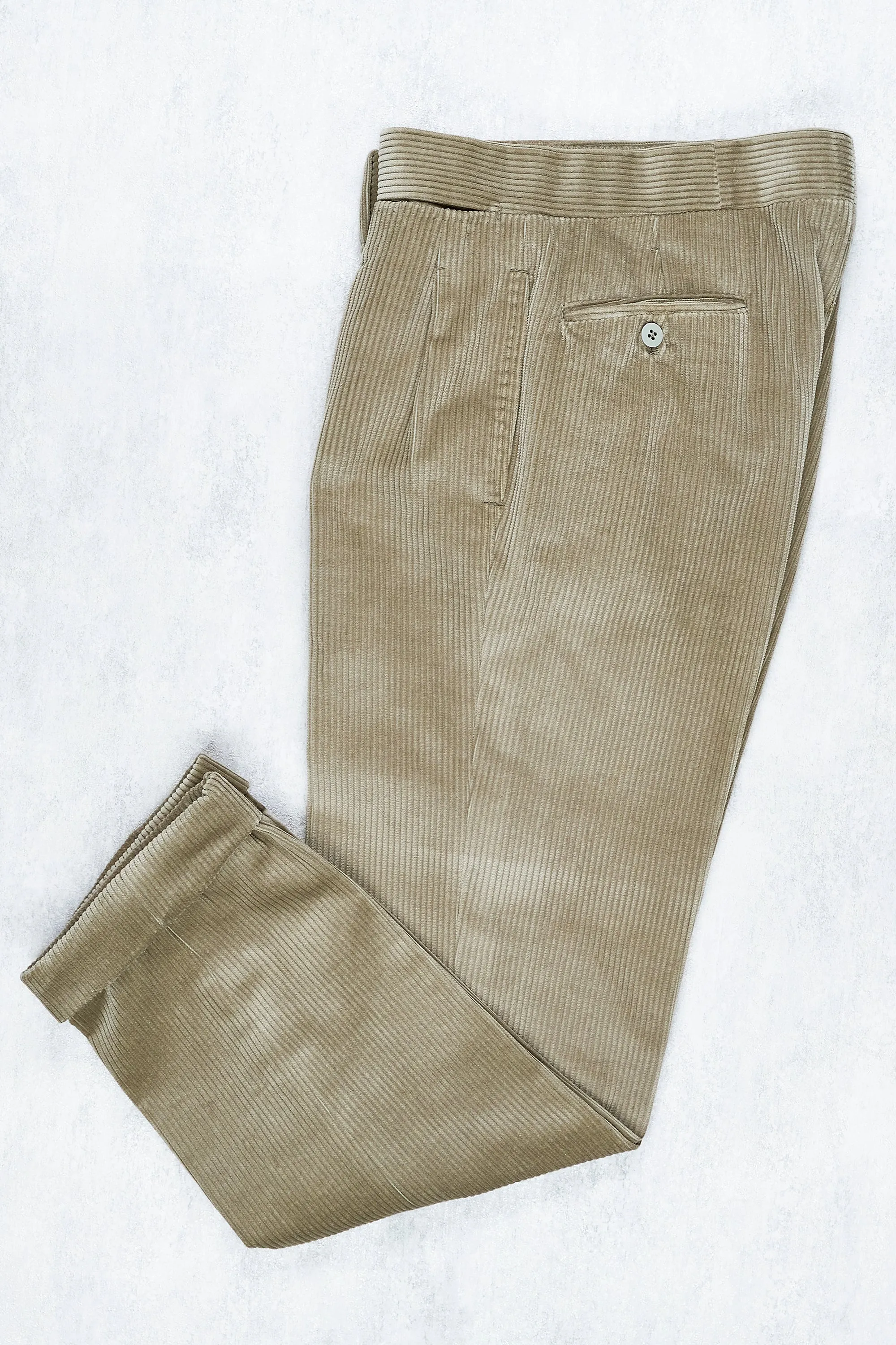 Ambrosi Napoli Grey-Olive Double-pleat Corduroy Trousers