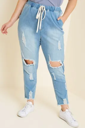 #B119 Summer Distressed Drawstring Jeans