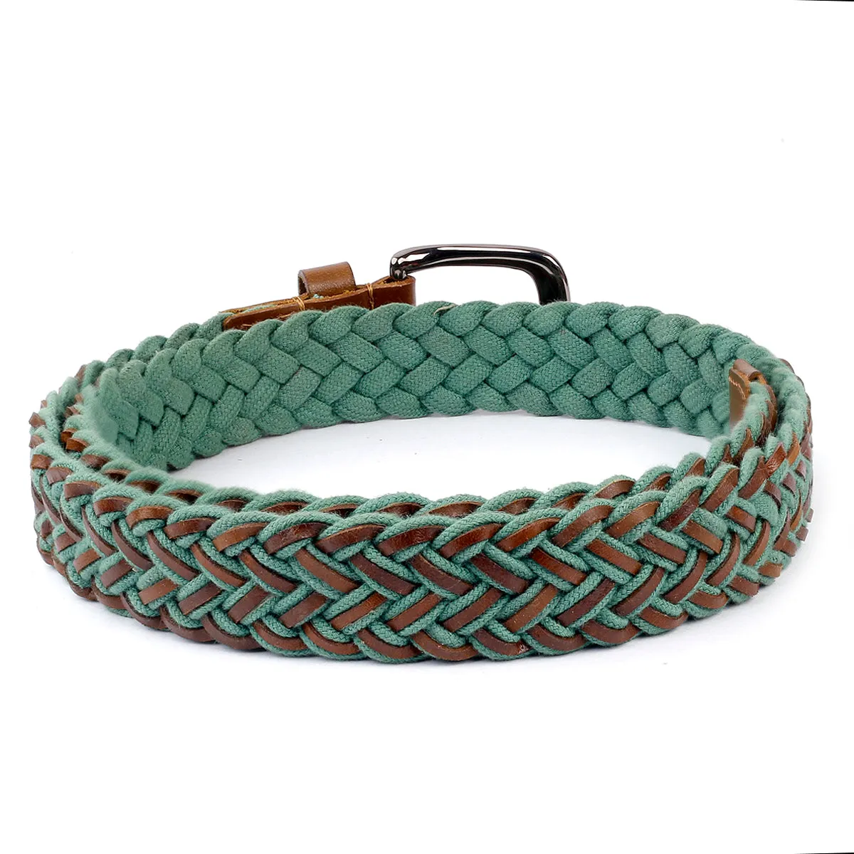 Bacca Bucci Italian Woven leather and Cotton Elastic braided belt for men with Alloy buckle