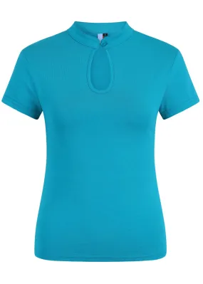 Banned Mandarin Collar 50's Top Turquoise