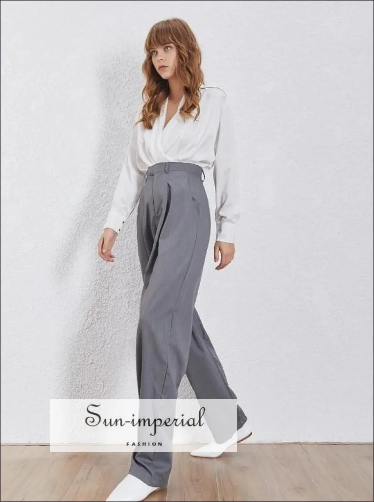 Barcelona Pants - Solid Khaki  Women Wide Leg High Waist Trousers