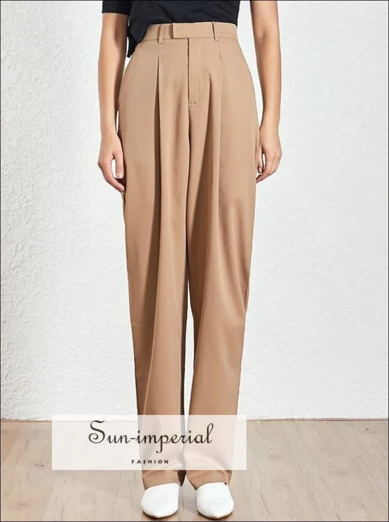 Barcelona Pants - Solid Khaki  Women Wide Leg High Waist Trousers