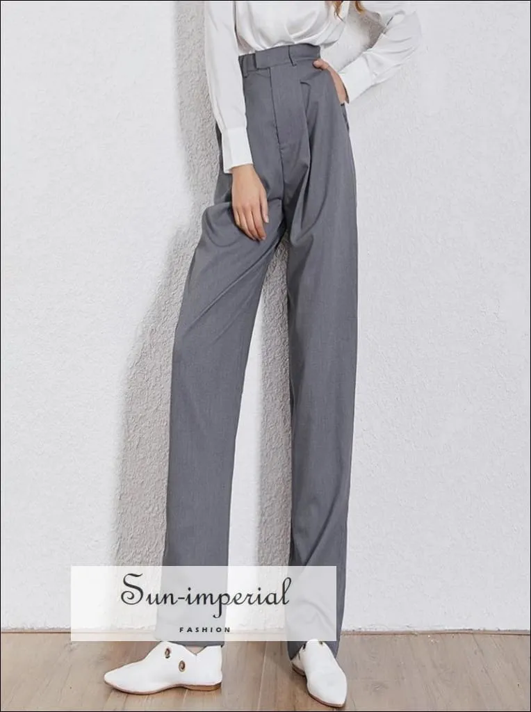 Barcelona Pants - Solid Khaki  Women Wide Leg High Waist Trousers