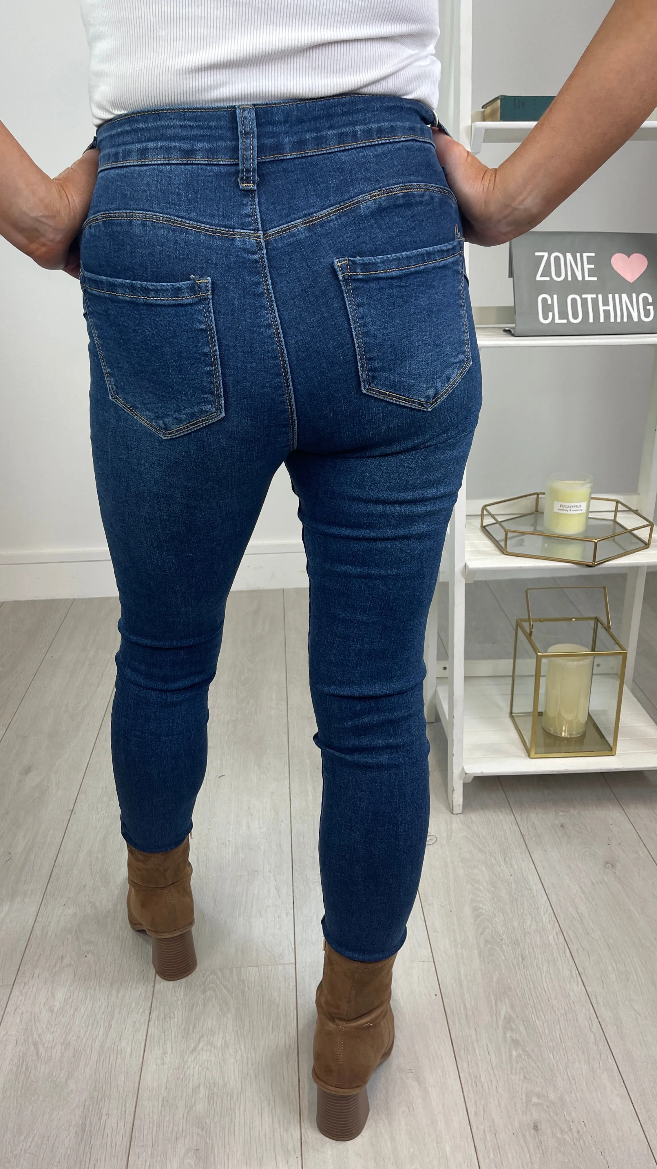 Becky - Blue Distressed High Waist Stretch Denims .