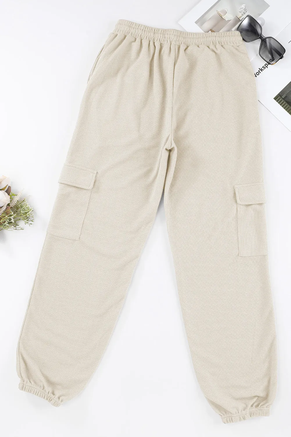 Beige Waffle Texture Cargo Pocket Jogger Pant