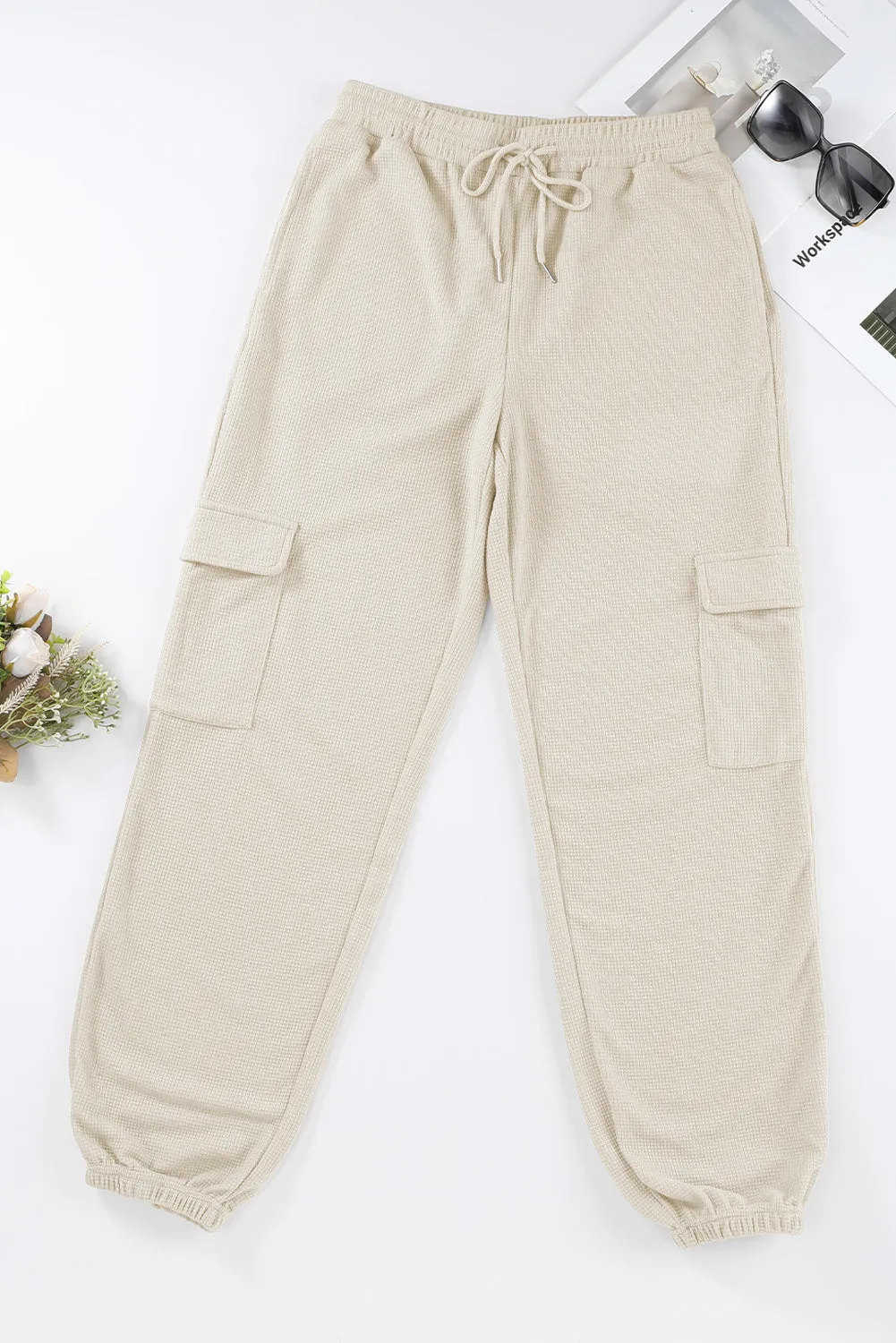 Beige Waffle Texture Cargo Pocket Jogger Pant