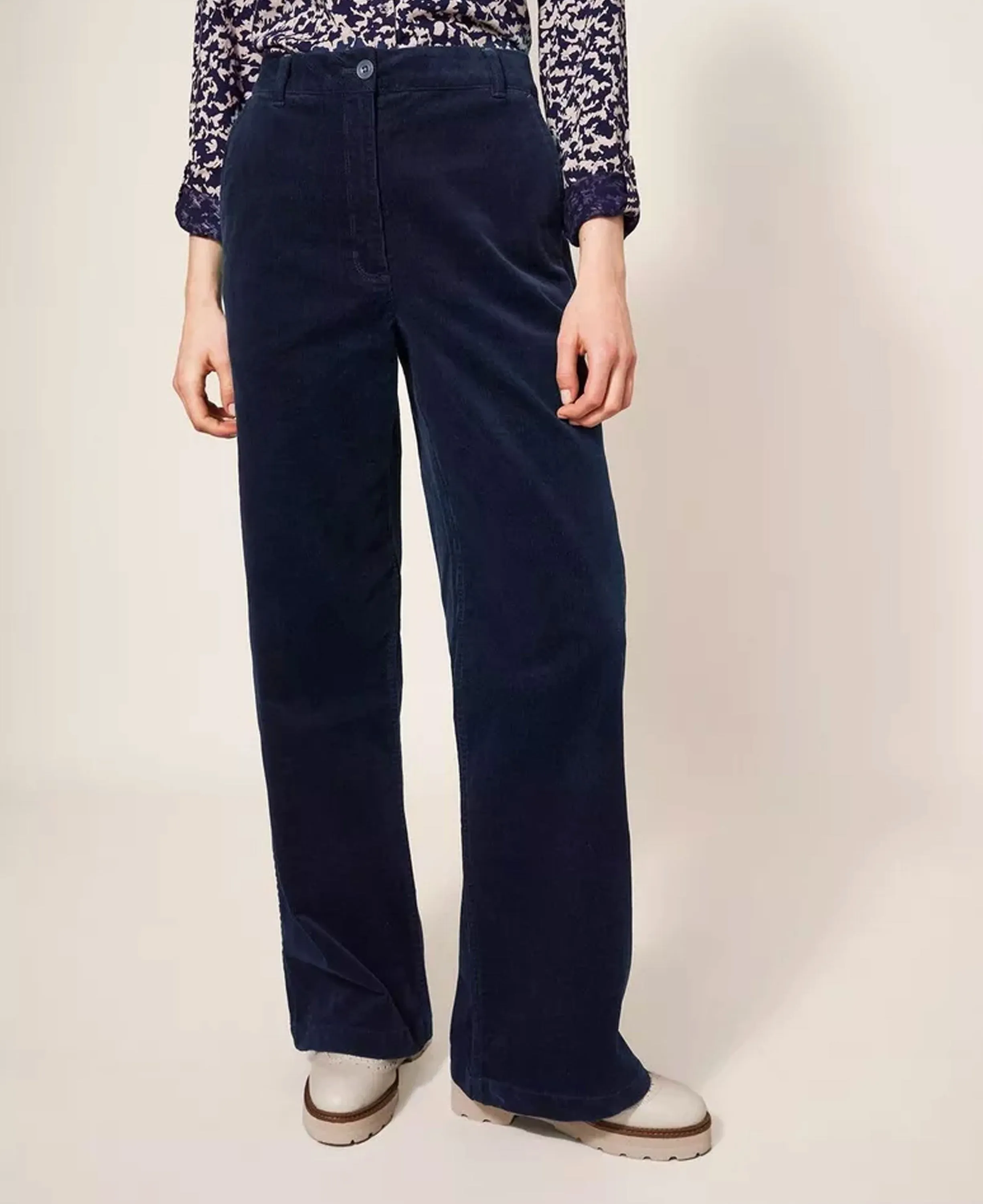 Belle Cord Wide Leg Trousers - Dark Navy