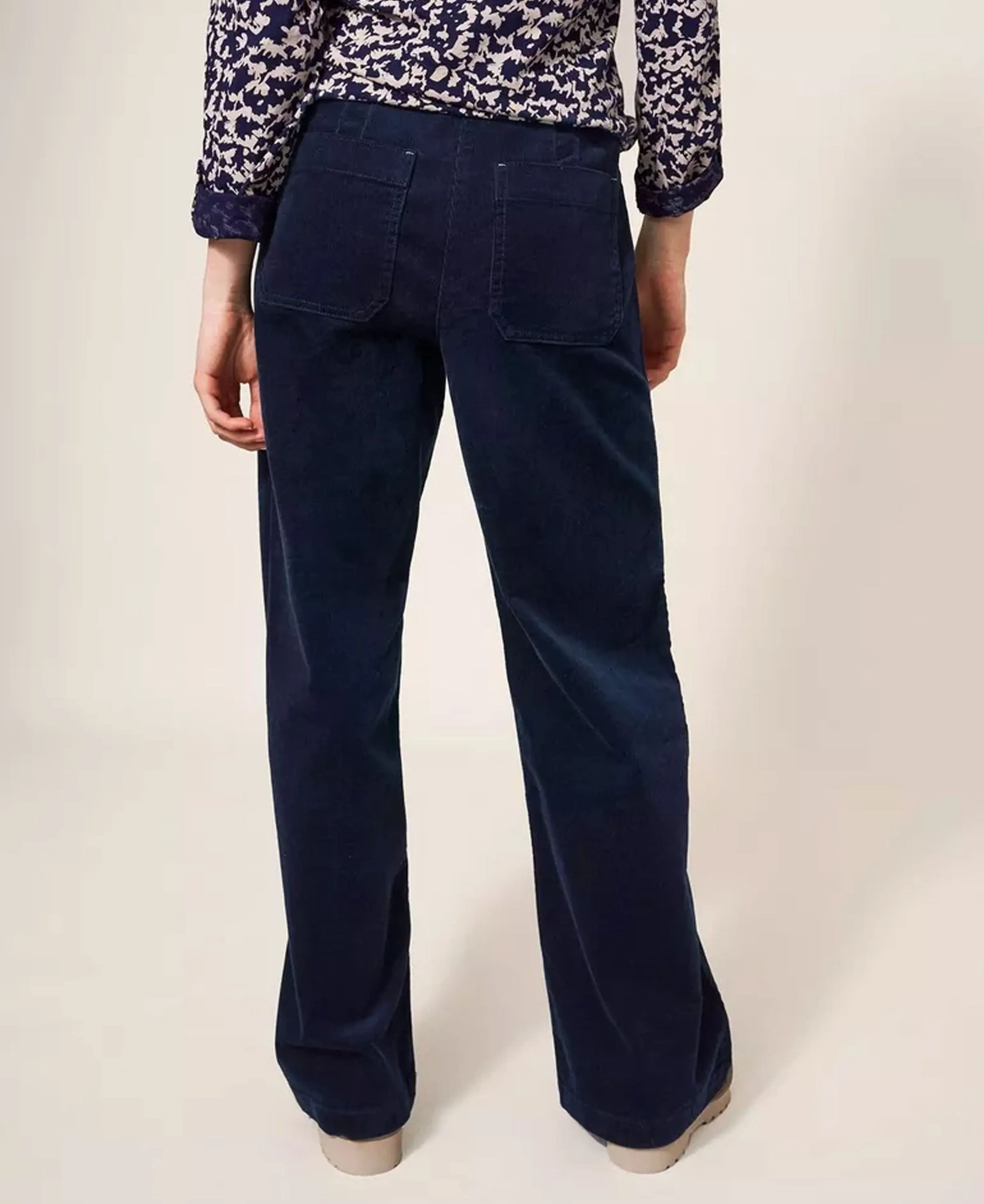 Belle Cord Wide Leg Trousers - Dark Navy