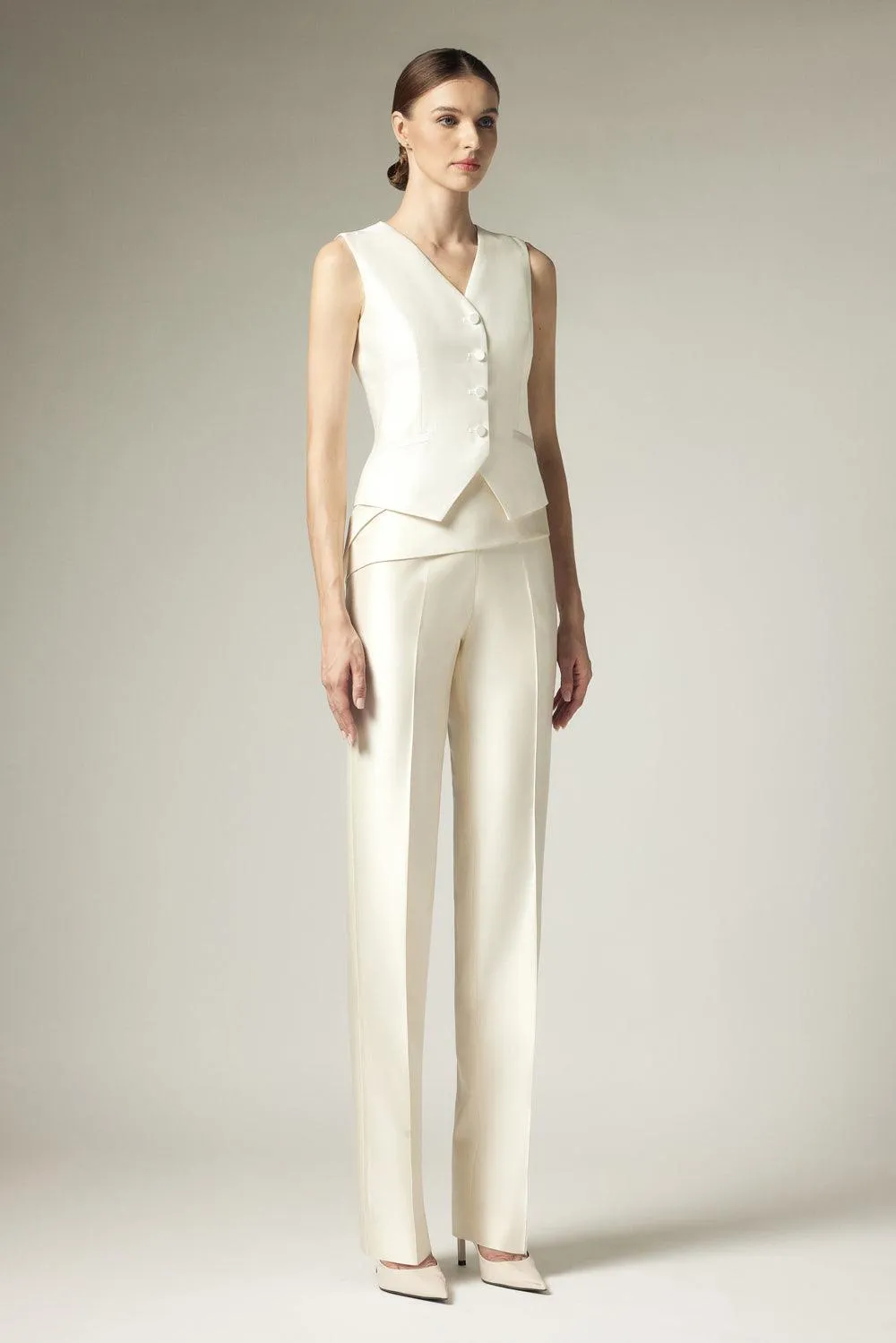 Bevel Baggy Ribbed Silk Taffeta Floor Length Pants