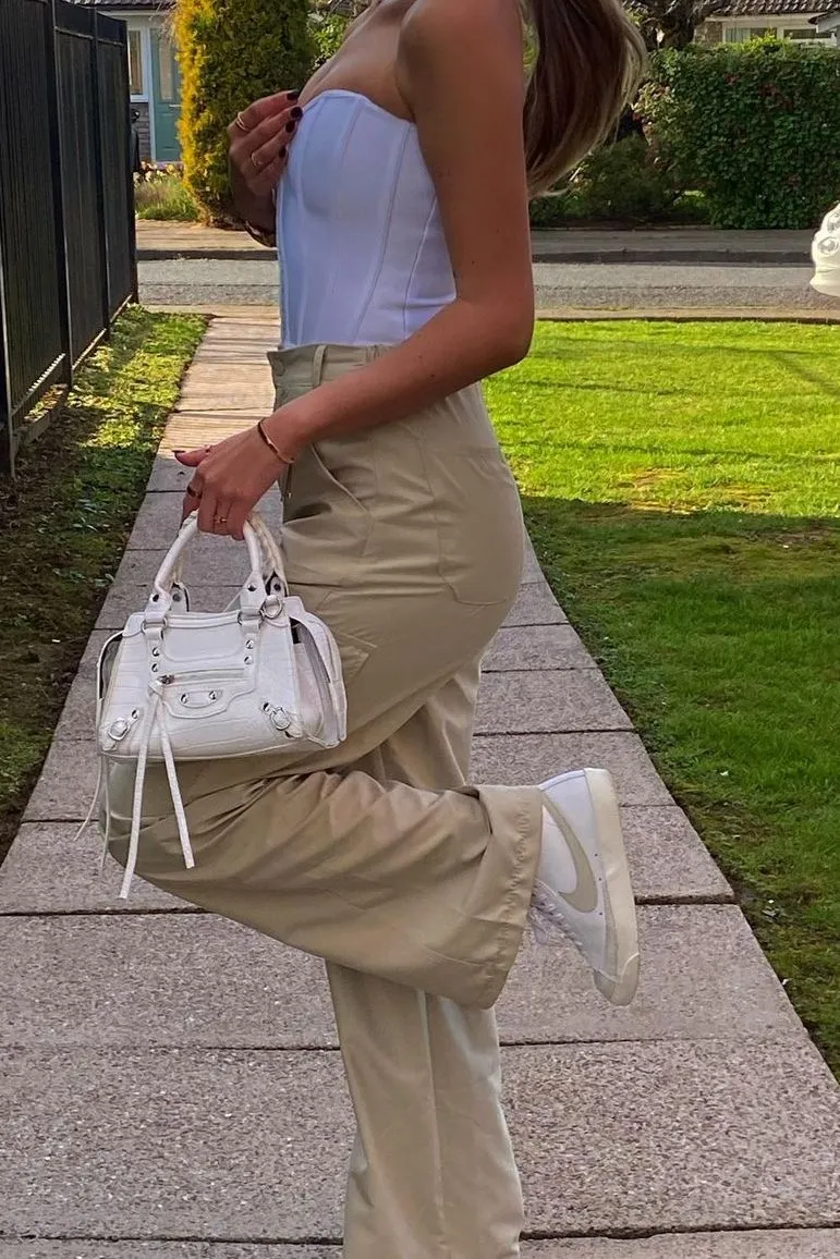 Bianca Beige Pocket Detail Wide Leg Cargo Trousers