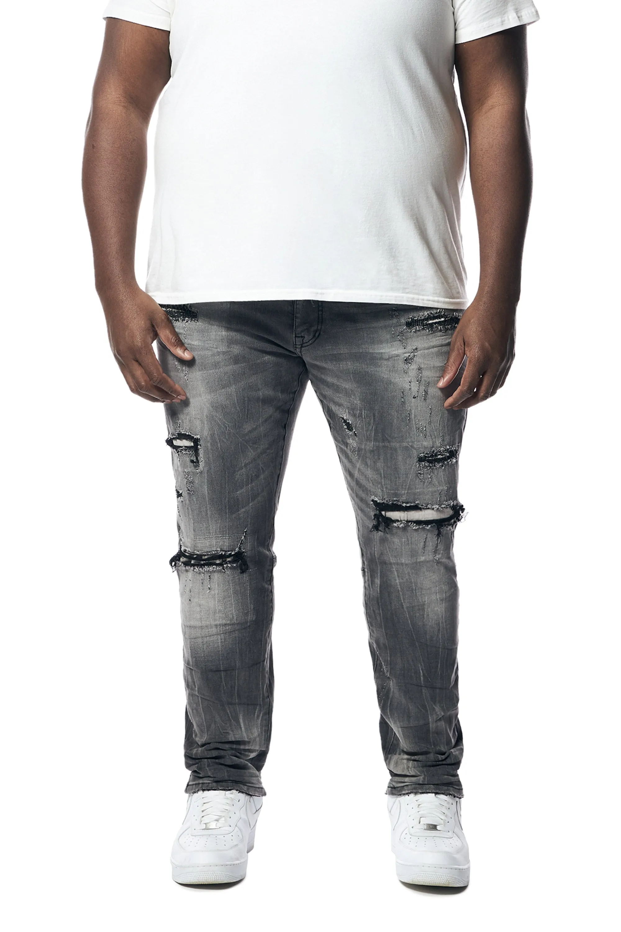 Big and Tall - Distressed Rip & Repair Jean - Pluto Grey