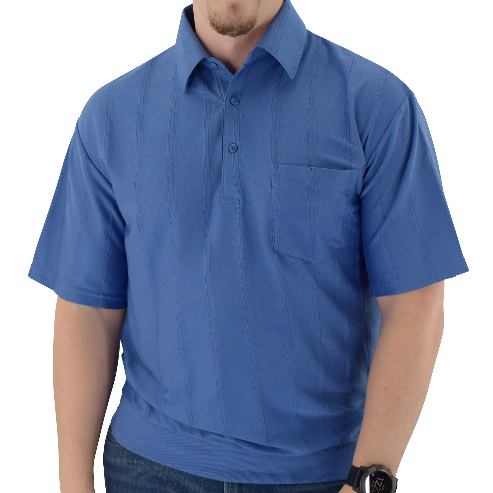 Big and Tall Tone on Tone Textured Knit Short Sleeve Banded Bottom Shirt - 6010-16BT-Ocean