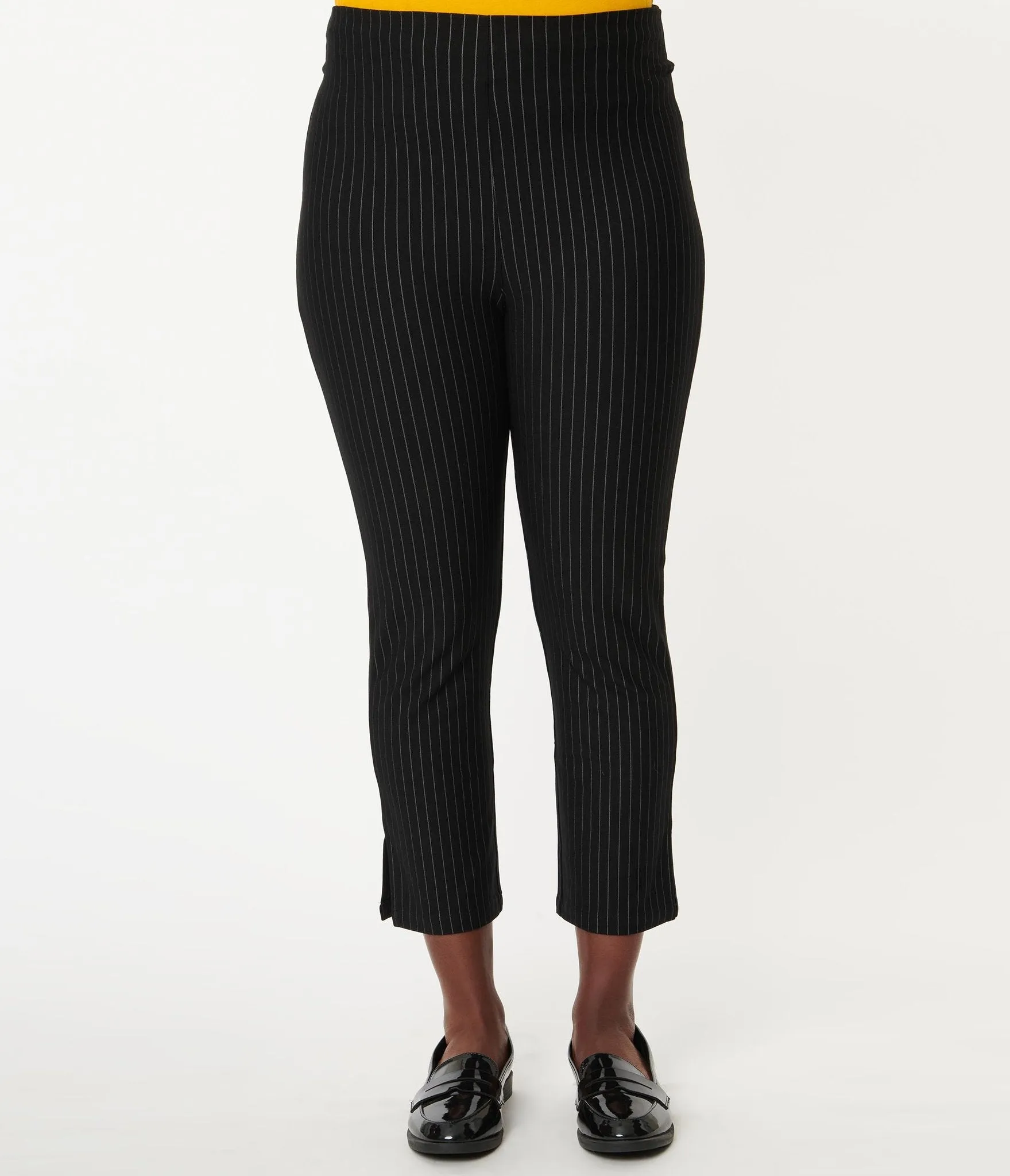 Black and White Pinstripe Rachelle Capri Pants