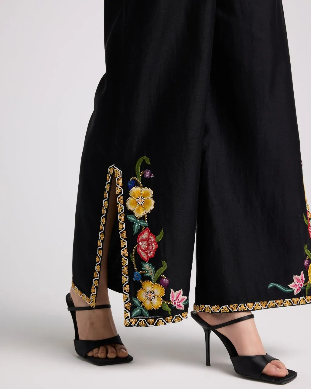 Black Floral Flared Pants Set