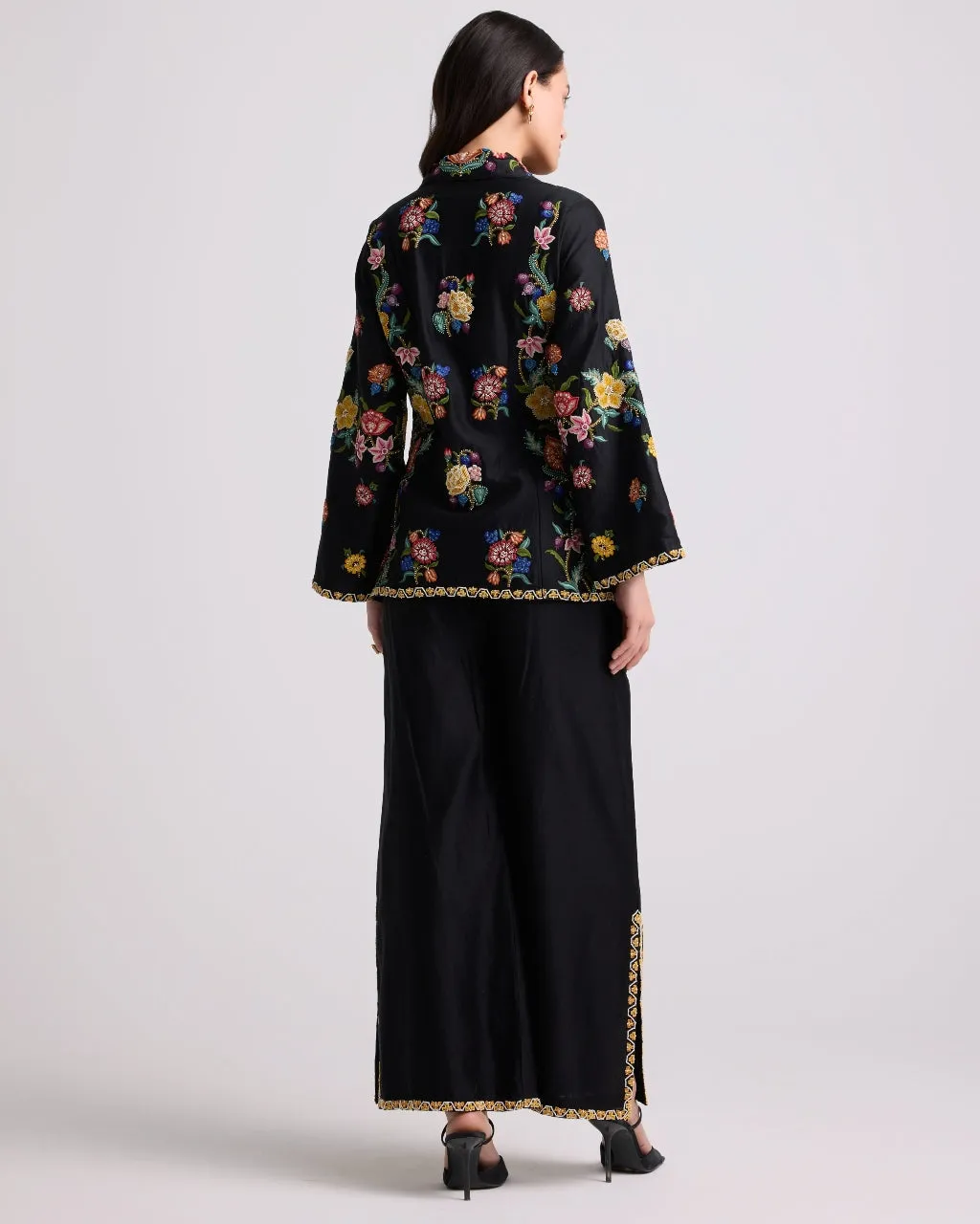 Black Floral Flared Pants Set