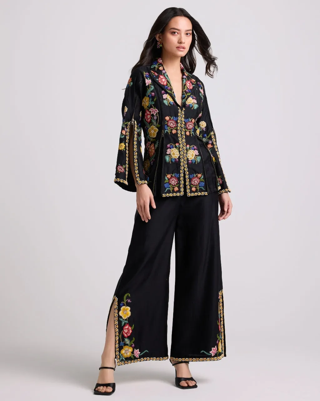 Black Floral Flared Pants Set