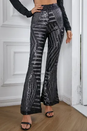 Black Sequin Wide Leg Pants