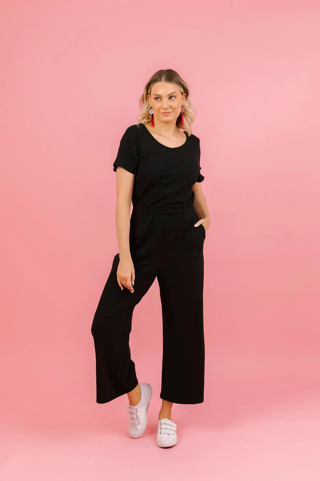 Black Stretch Wide Leg Jumpsuit