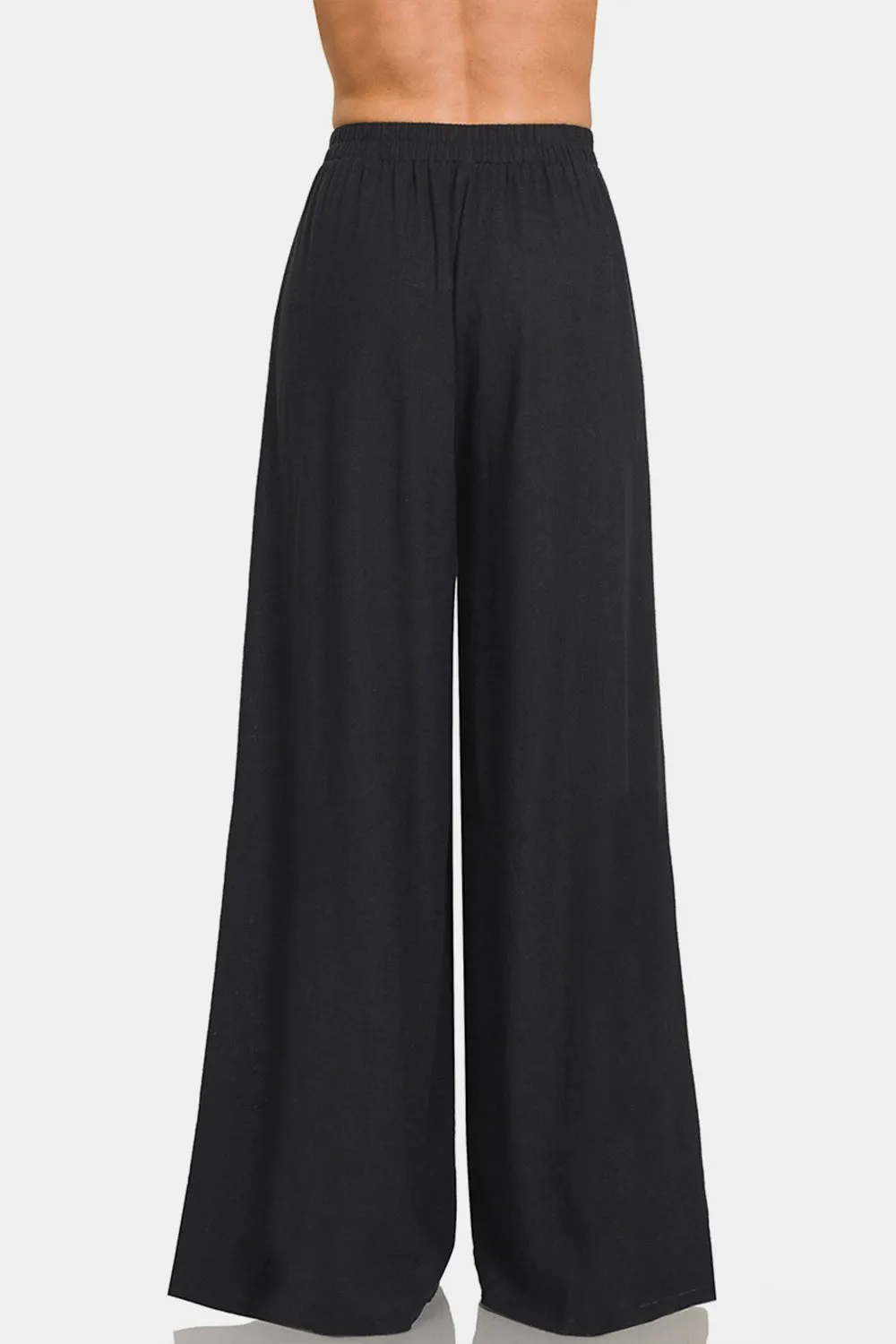 Black Tailored Linen Wide Leg Pants