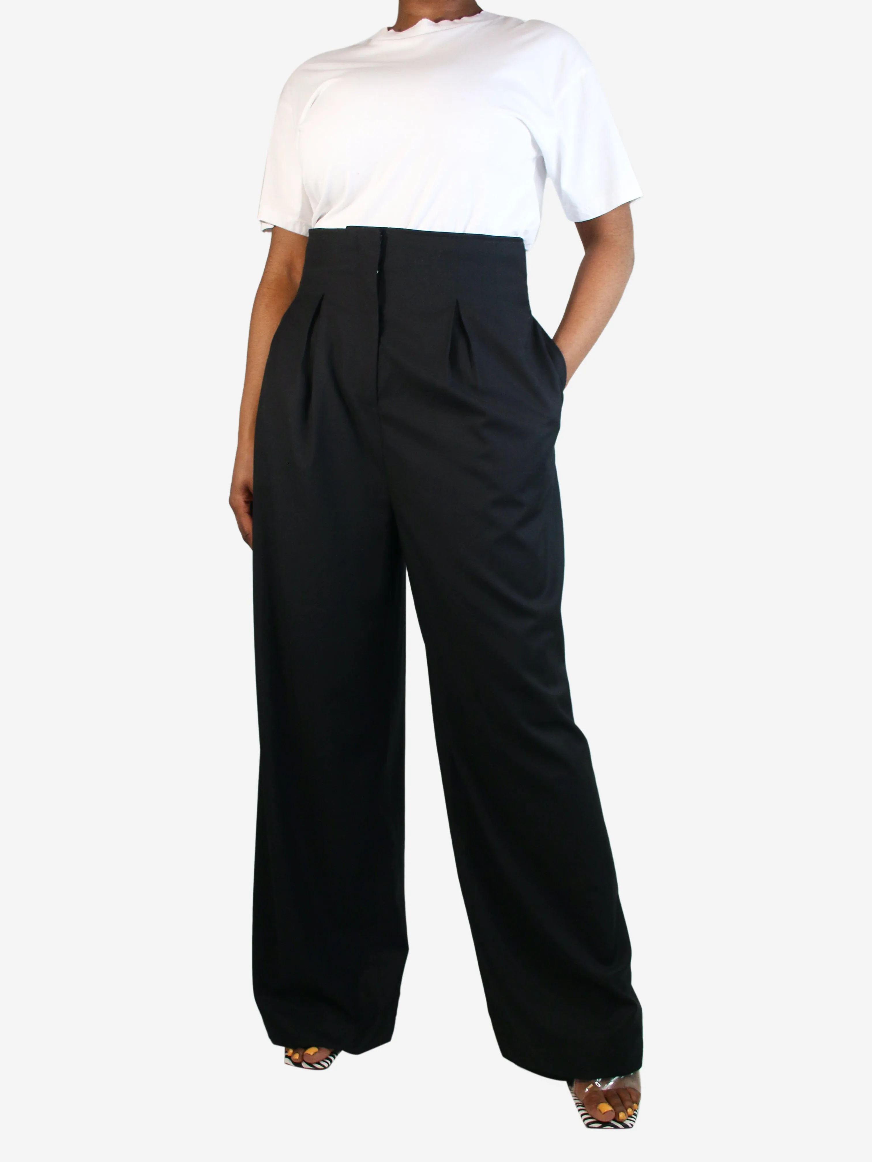 Black wide-leg trousers - size UK 16