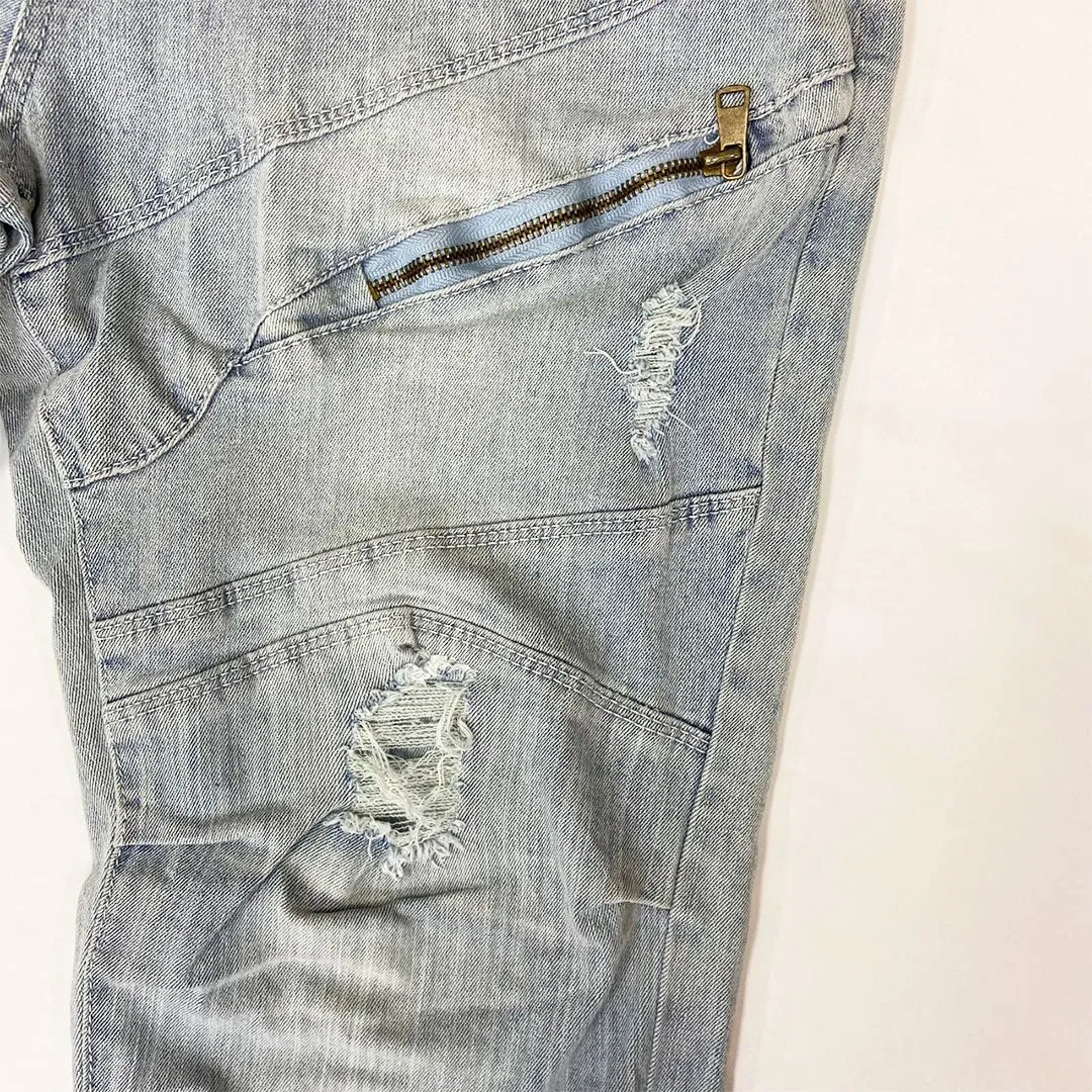 Bleecker&Mercer Distressed Zipper Moto Denim