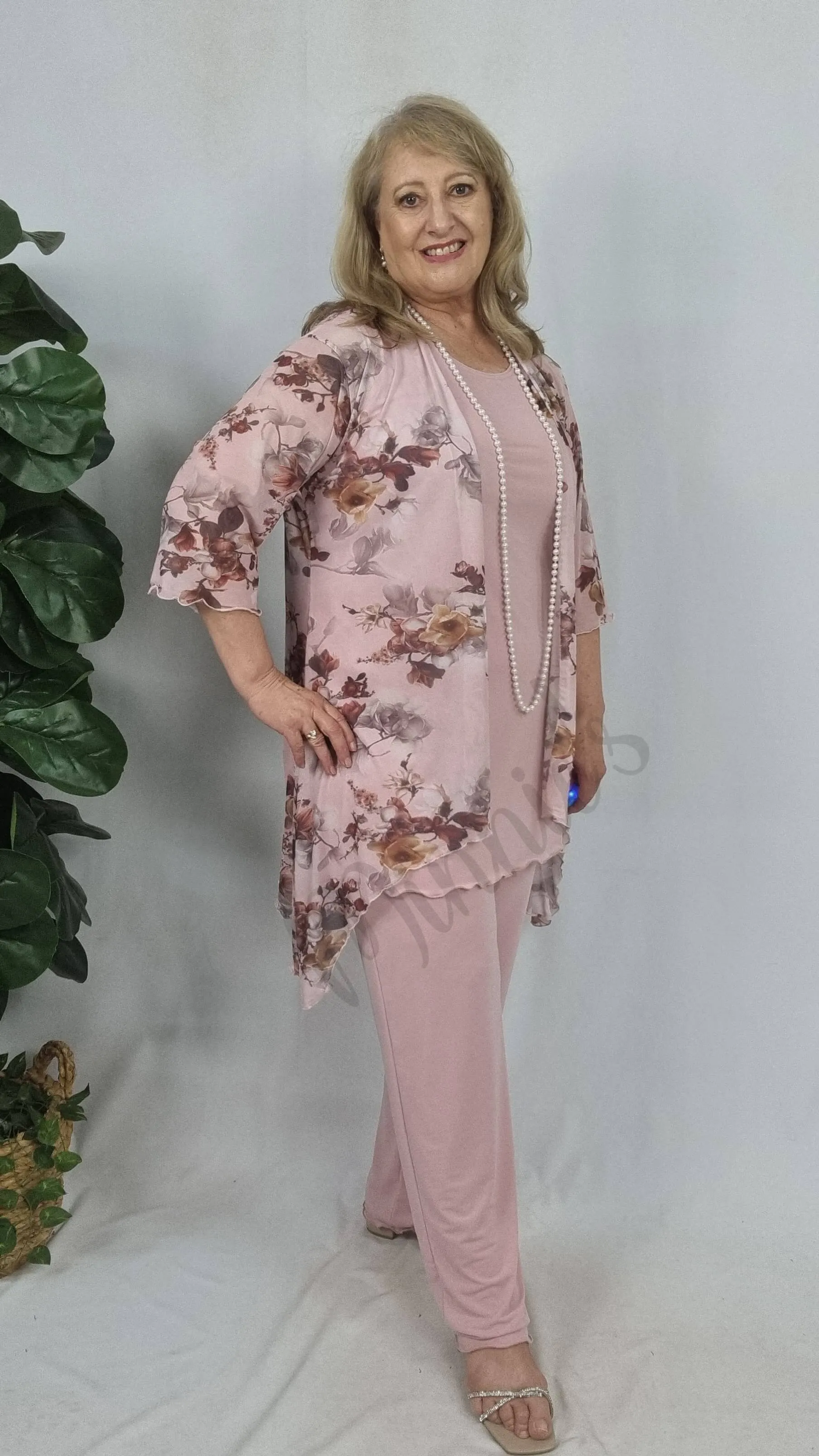 Blush Pink Printed 3-Piece Pants Set LR0540