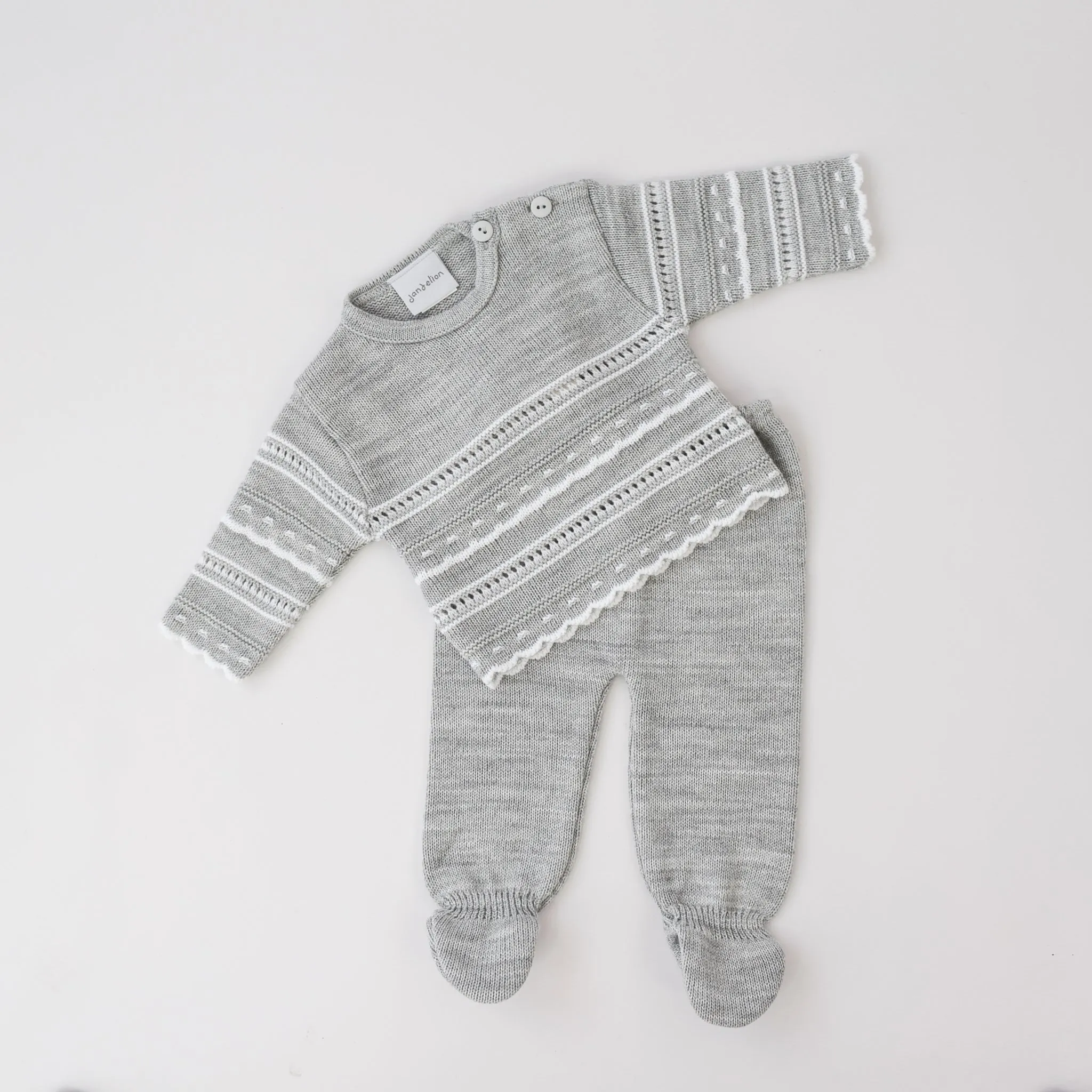 Boys Grey Long Sleeved 2 Piece Knitted Leggings Set