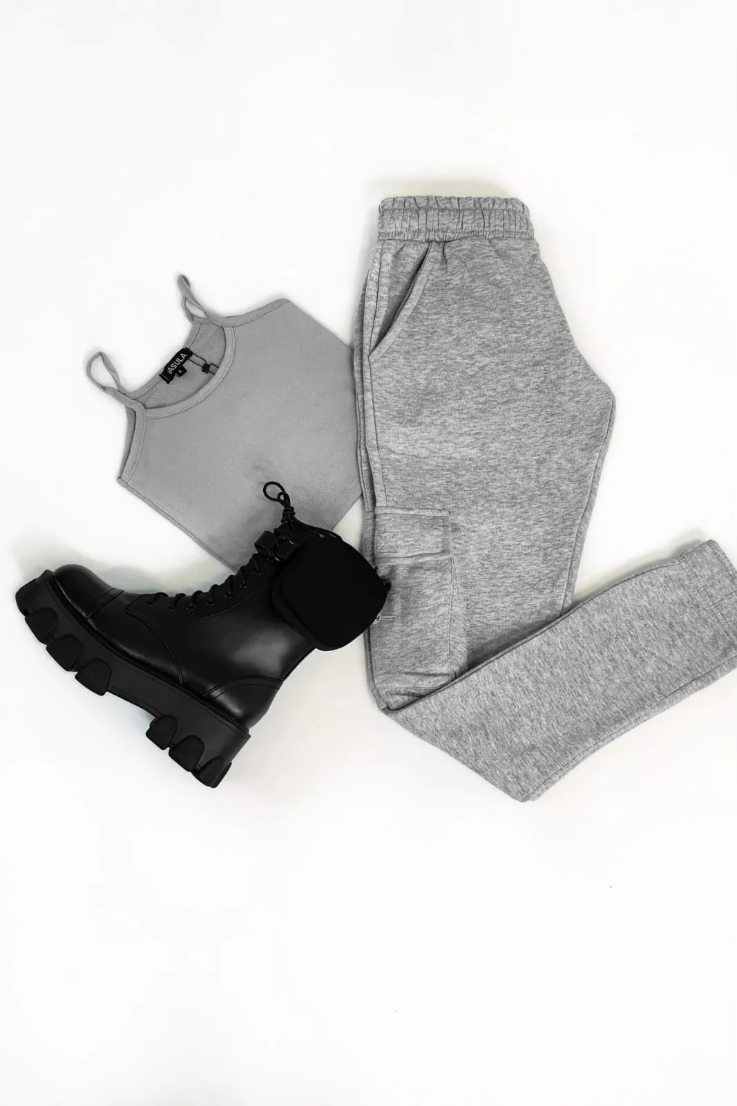 Cally Grey High Waisted Cargo Joggers