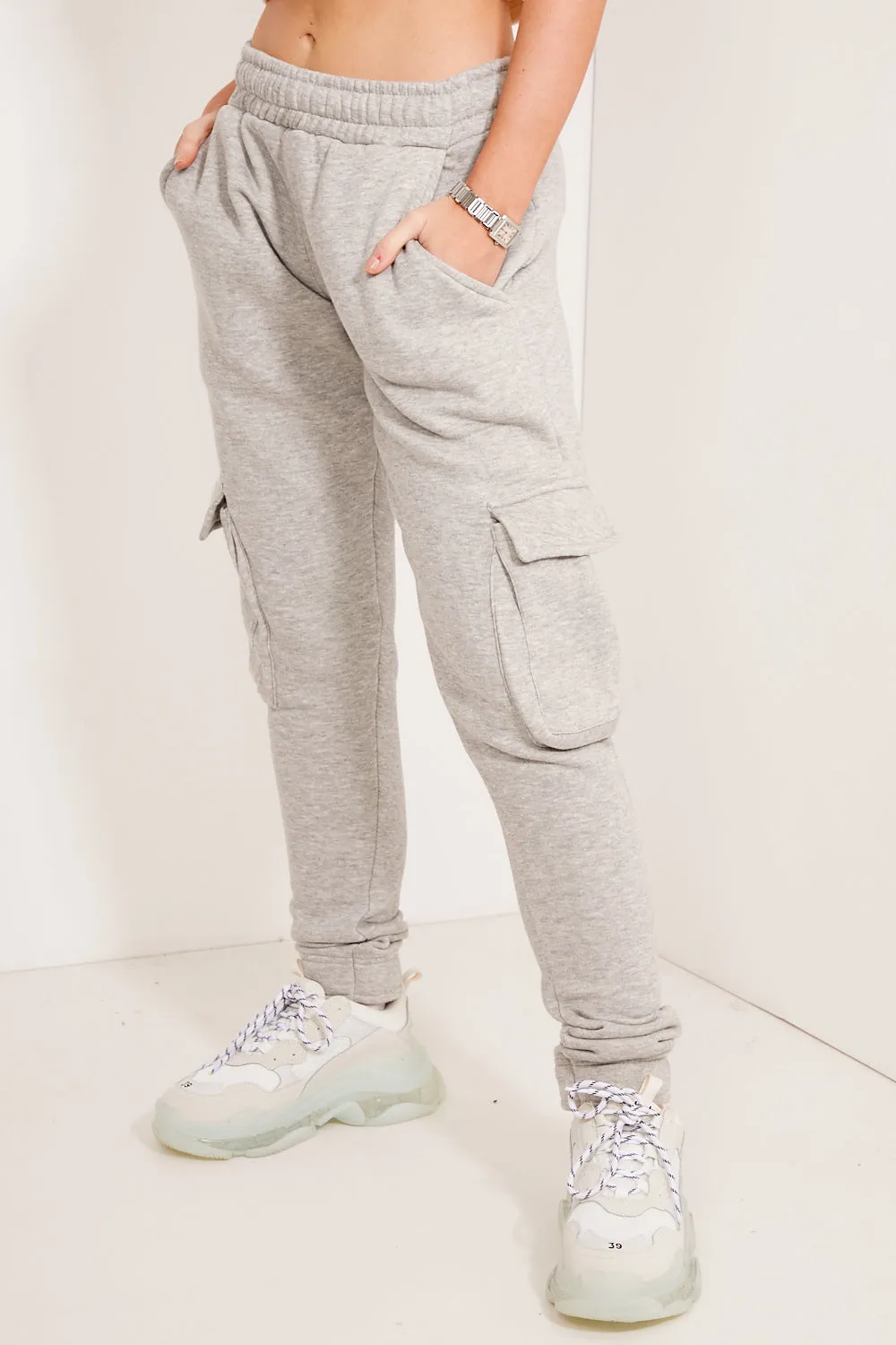 Cally Grey High Waisted Cargo Joggers